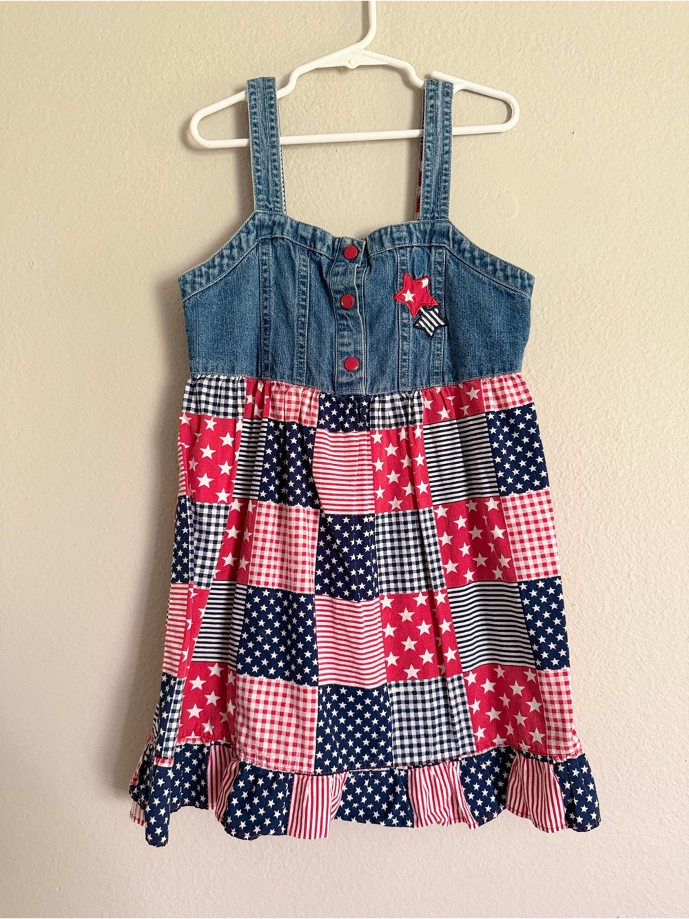 No Kidding Girls' Red, White & Blue Patchwork Sundress with Denim Bodice